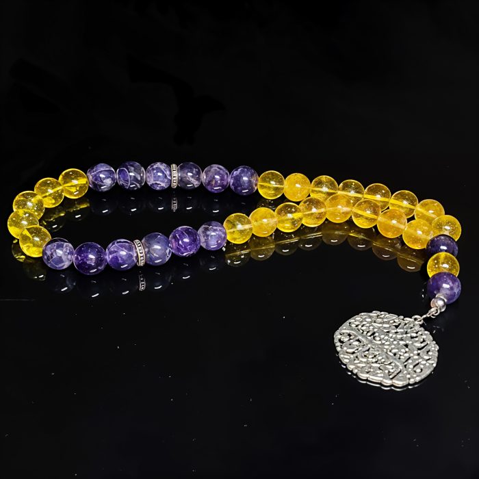 Tasbih Made of Natural Citrine Stone with Amethyst Set